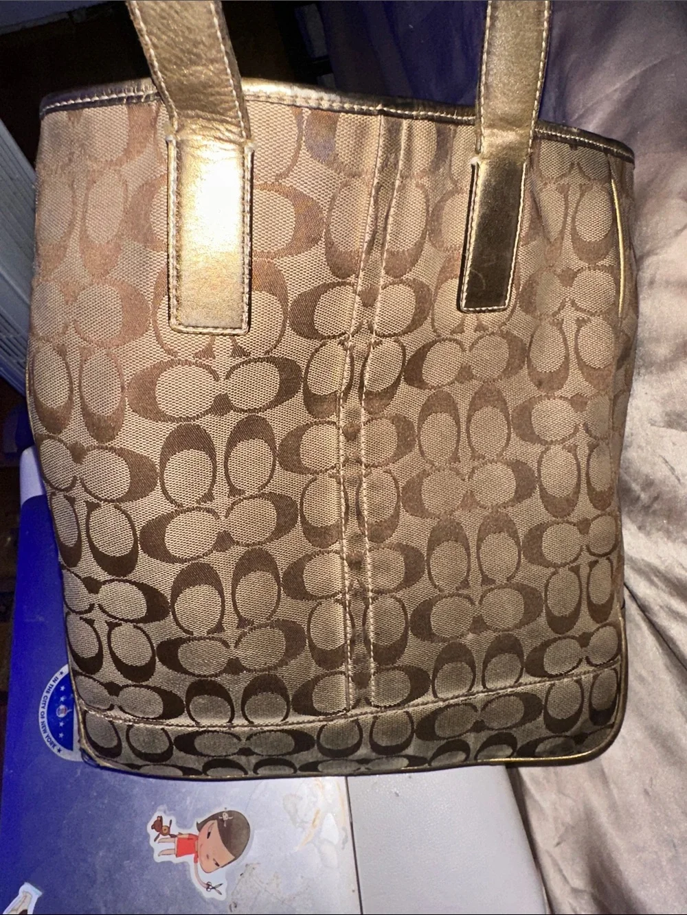 Coach Monogram Canvas Tote in Brown and Dark Brown